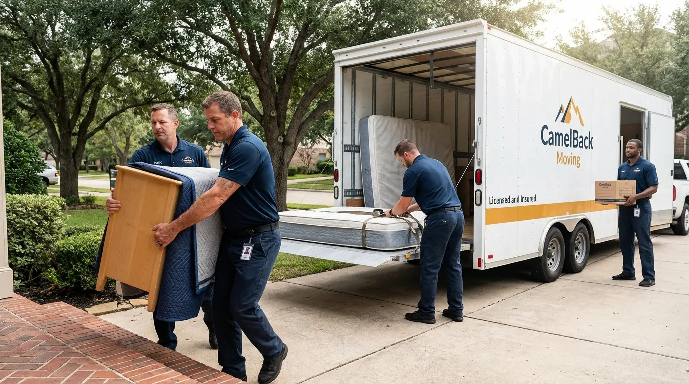 Crew loading residential truck for cross-state move from New Haven, CT