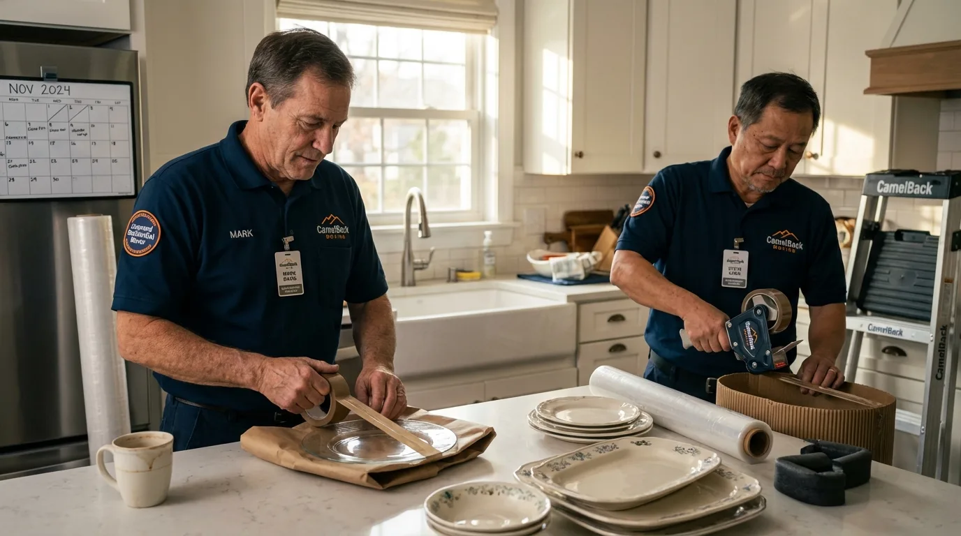 Professional crew packing kitchen dishware in New Haven, CT